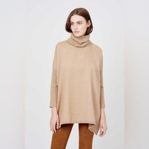CUYANA Baby Alpaca Turtleneck Loose Fit Boxy Tunic Pullover Top Camel/Tan XL